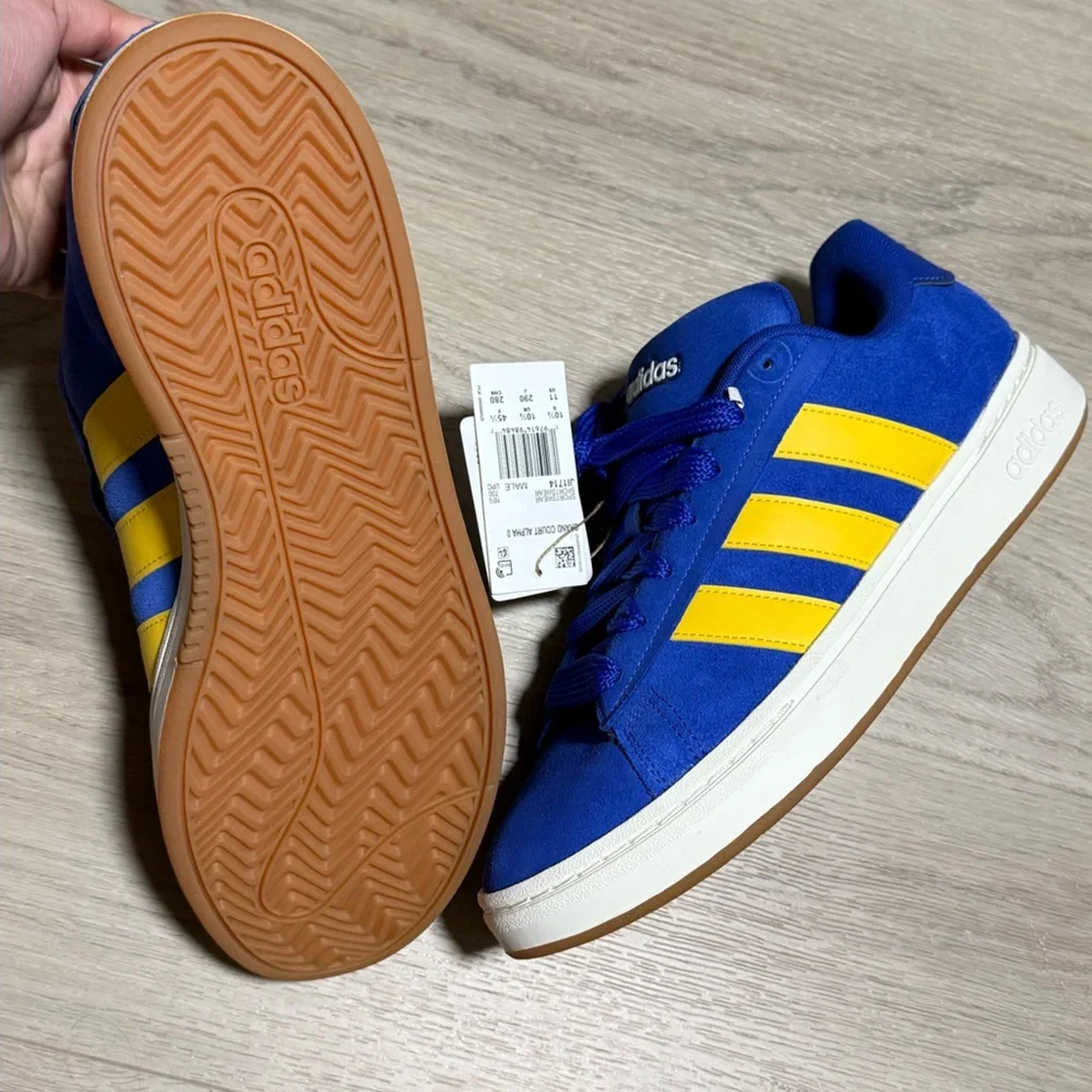 Adidas Blue Sneakers with Yellow Accents